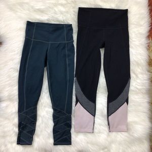 Athleta (LOT Of 2) Crop Tights Stash Pocket Mesh Cutouts One teal one black